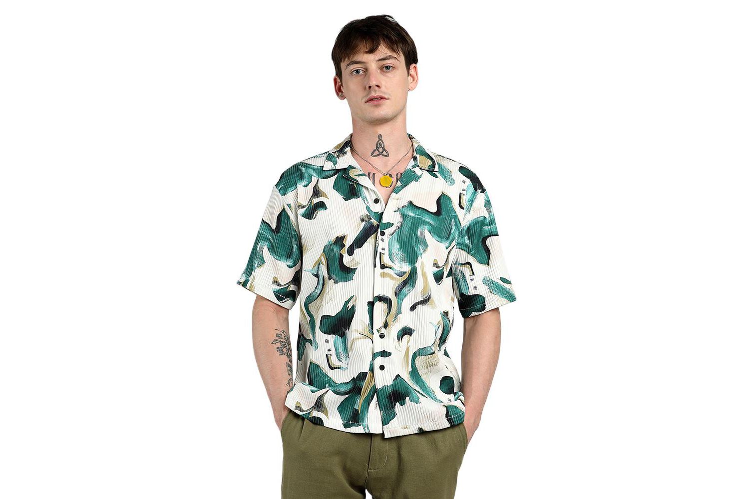 Men's Emerald Green Oversized Swirl Strokes Shirt
