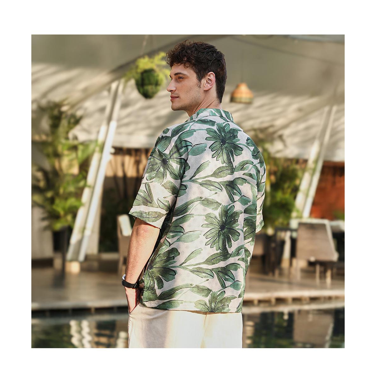 Campus Sutra Men's Jungle Green & Ivory White Flora-Stroke Oversized Shirt