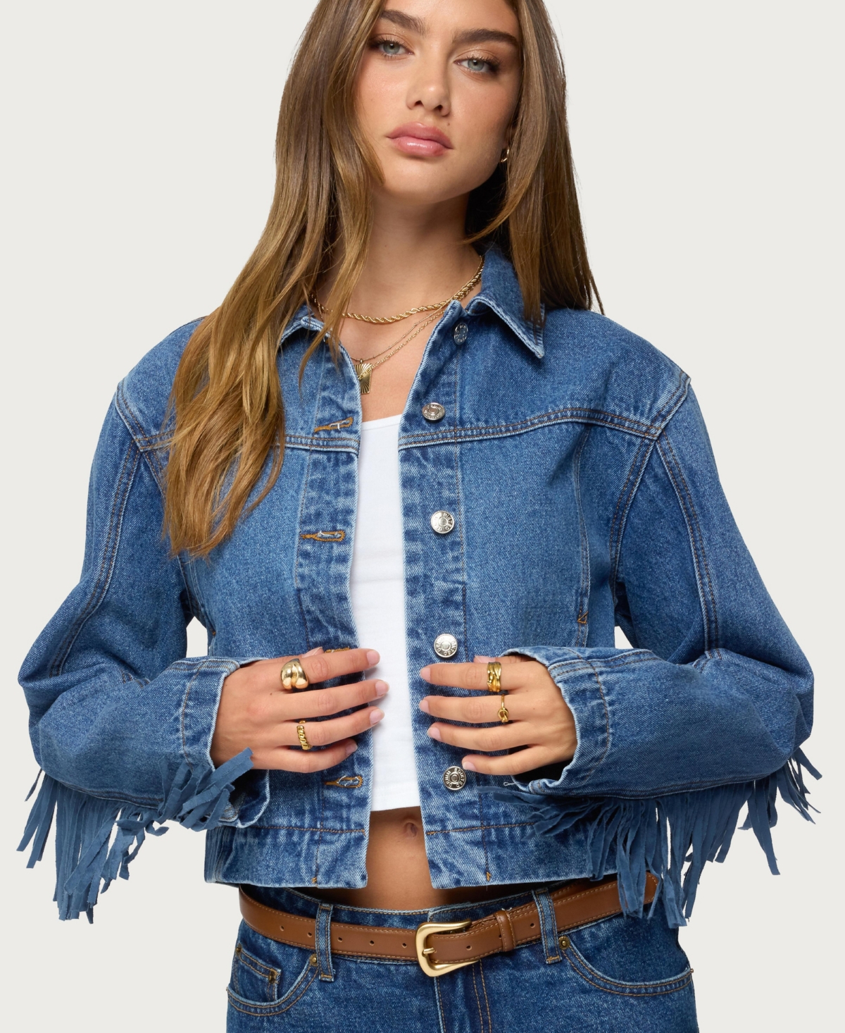 Edikted Womens Maurice Fringed Denim Jacket