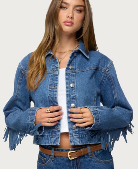 Женские куртки Edikted Maurice Fringed Denim Jacket
