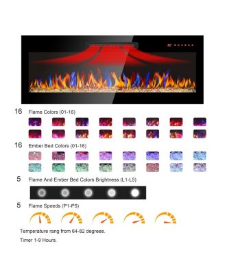 60" Recessed Ultra-Thin Electric Fireplace with Tempered Glass, Remote, Multicolor Flame, Emberbed & LED Heater