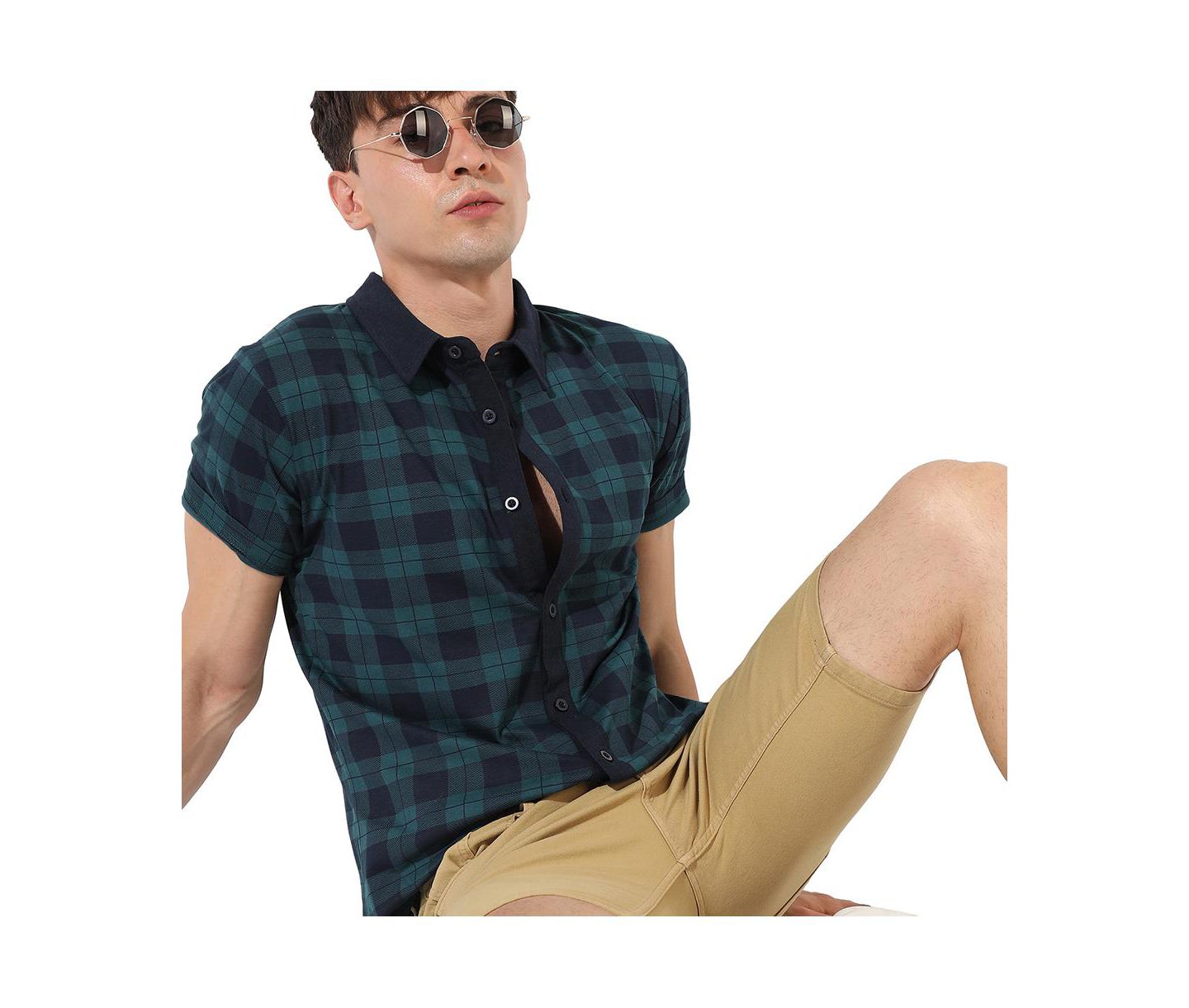 Мужская рубашка Cahoot Campus Sutra Green & Blue Tartan Plaid, цвет: Синий — фото 5