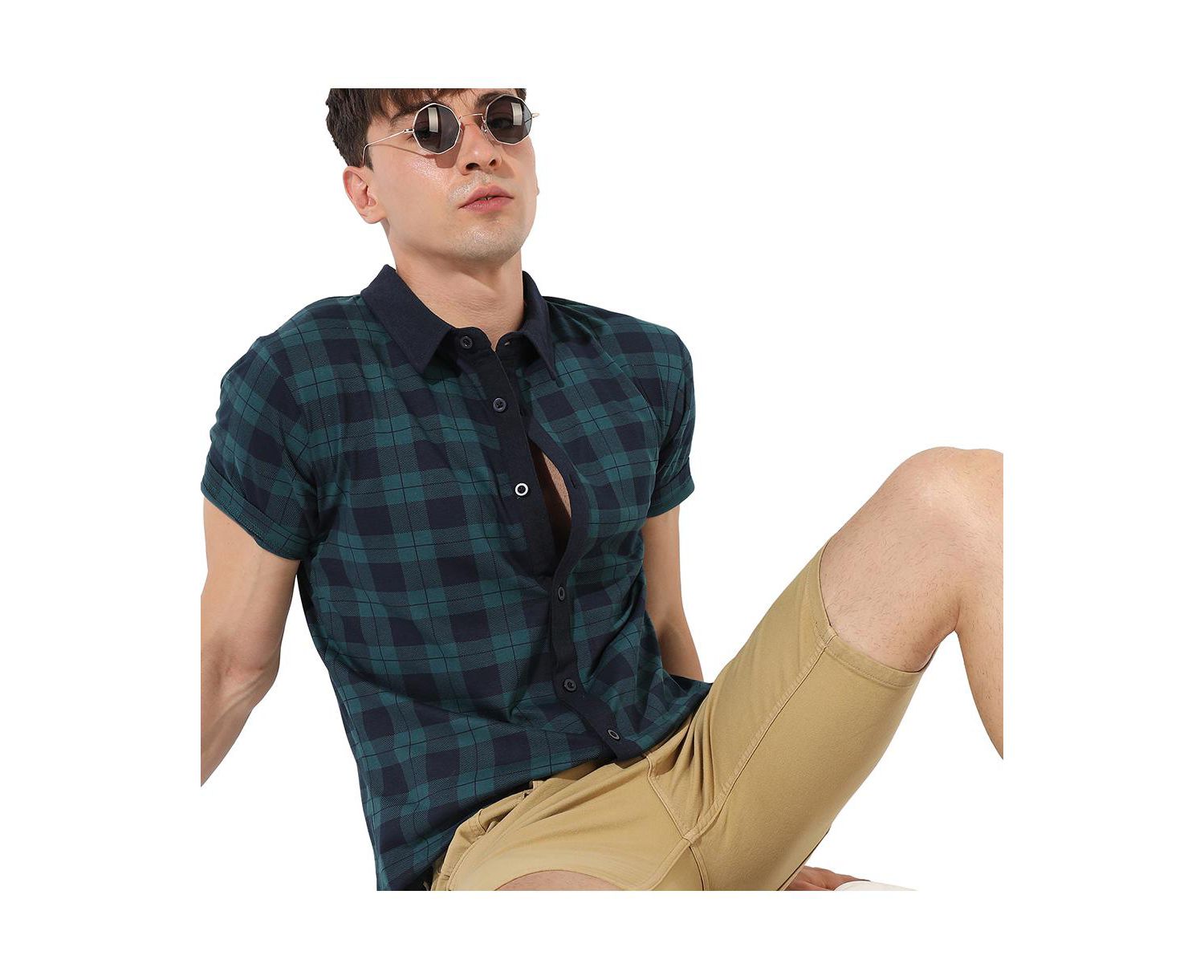 Men's Green & Blue Tartan Plaid Shirt