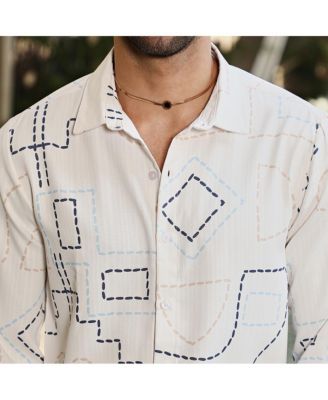 Men's Off-White & Navy Blue Thread-Lines Shirt