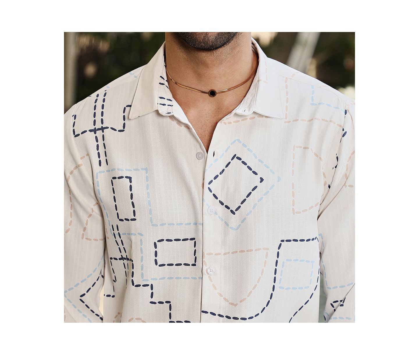 Мужская рубашка Cahoot Campus Sutra Off-White & Navy Blue Thread-Lines, цвет: Синий — фото 7