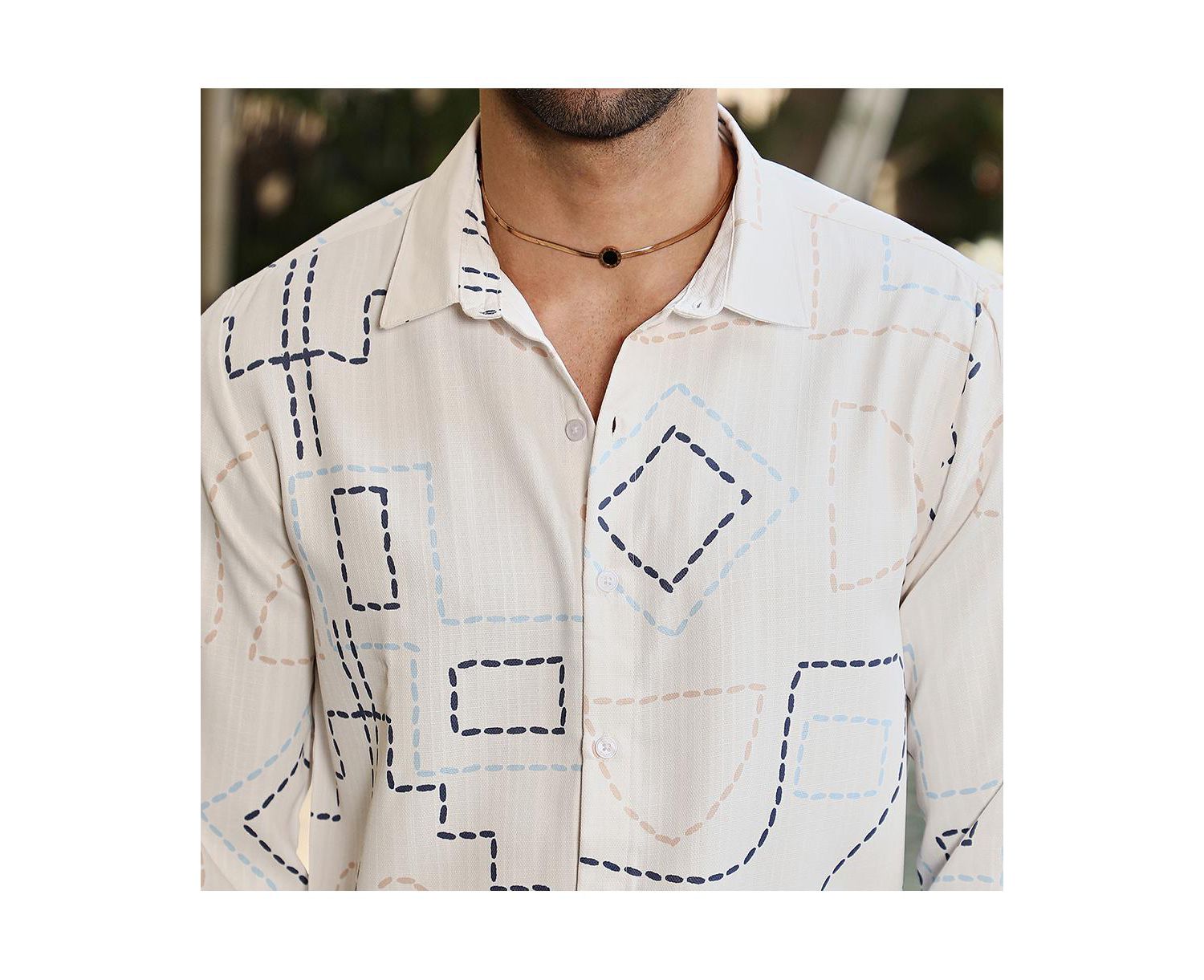 Men's Off-White & Navy Blue Thread-Lines Shirt