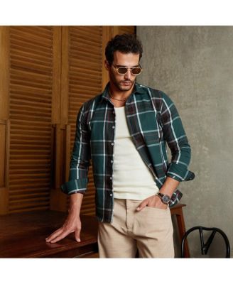 Men's Ecru Beige & Midnight Black Withering Flora Imprint Shirt