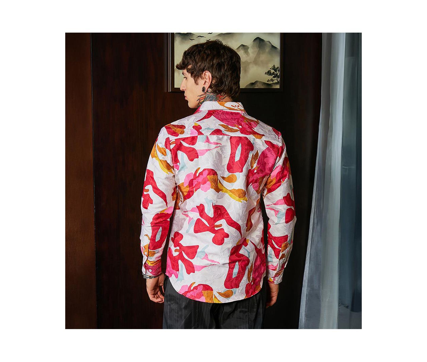 Мужская рубашка Cahoot Campus Sutra Cream White & Scarlet Red Floral-Tactile Relaxed, цвет: Красный — фото 4