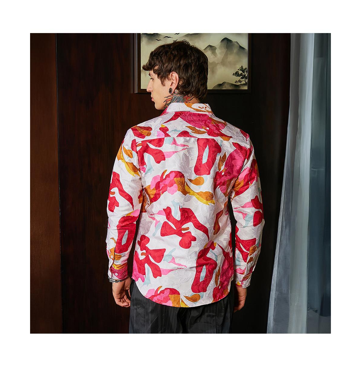 Campus Sutra Men's Cream White & Scarlet Red Floral-Tactile Relaxed Shirt