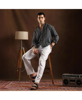 Men's Onyx Black Folk-Weave Shirt