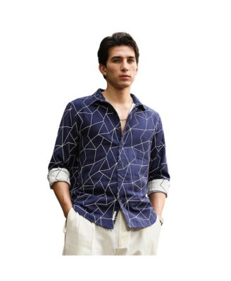 Men's Indigo Blue Mosaic-Jacquard Shirt