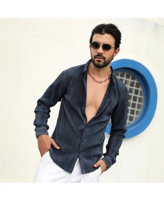 Men's Navy Blue Pleat-Creased Shirt