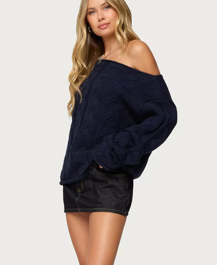 Women's Nellie Off Shoulder Cable Knit Sweater - thumbnail 4