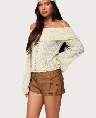 Women's Renna Distressed Fold Over Knit Top