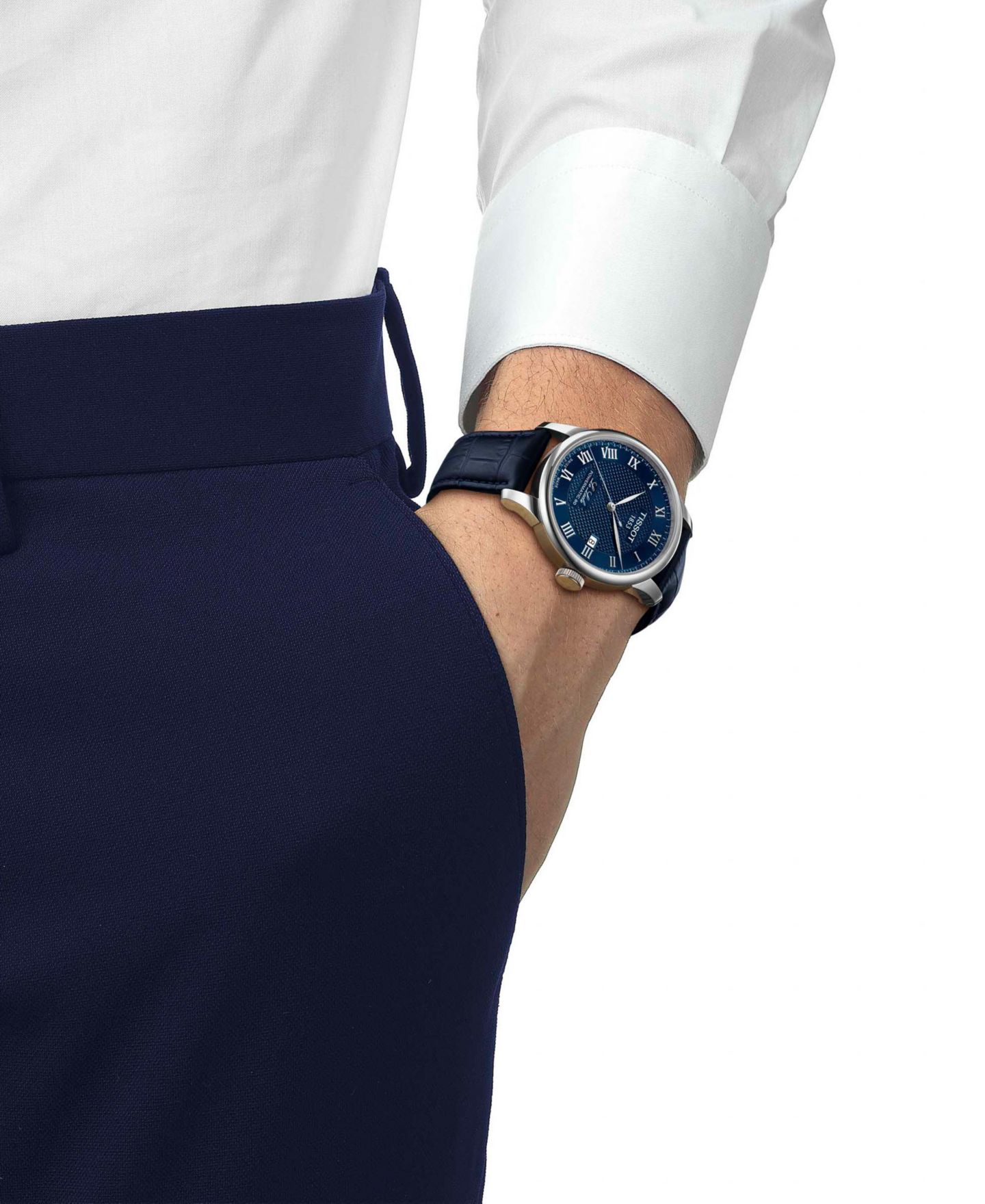 Мужские часы Tissot Blue Leather Bracelet Watch, 39.30mm — фото 5