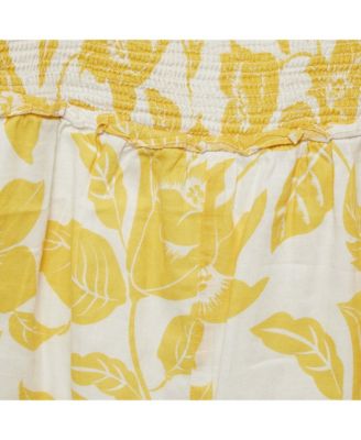 Women's White/yellow Printed Cotton