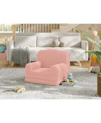 Kids Sofa Chair, Sherpa Convertible Toddler Couch with Washable Cover, Crown Design Comfy Children's Reading Chair