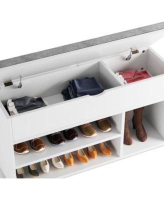 Shoe Bench w/ Cushion, Adjustable Shelf & Hidden Storage, Wooden Shoe Rack