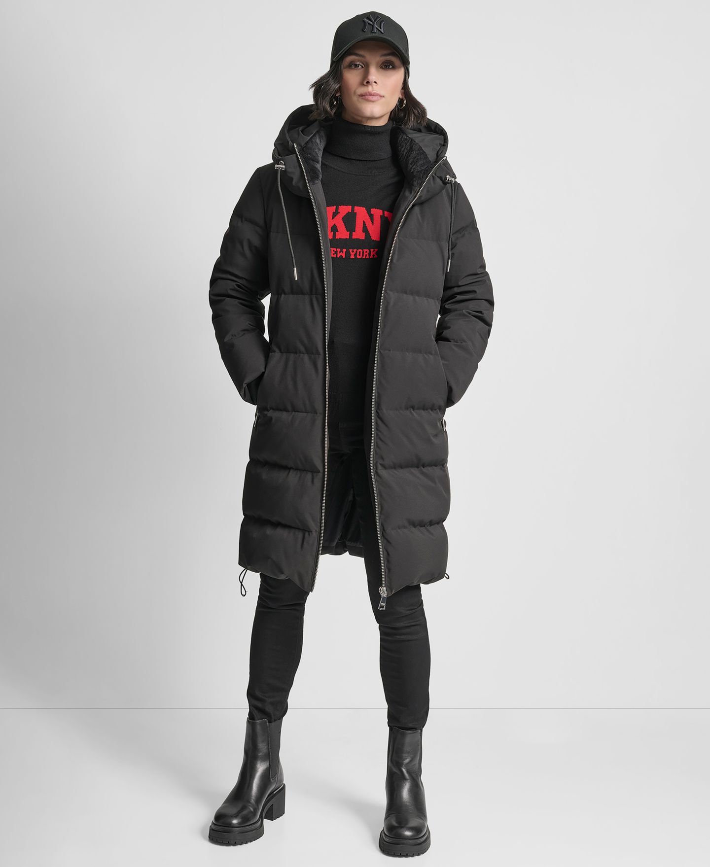 Женская куртка DKNY Stand Collar Zipper Puffer, цвет: Чёрный — фото 3