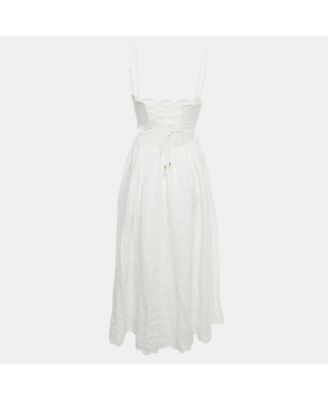 Women's White Linen Scallop Jude Midi Dress