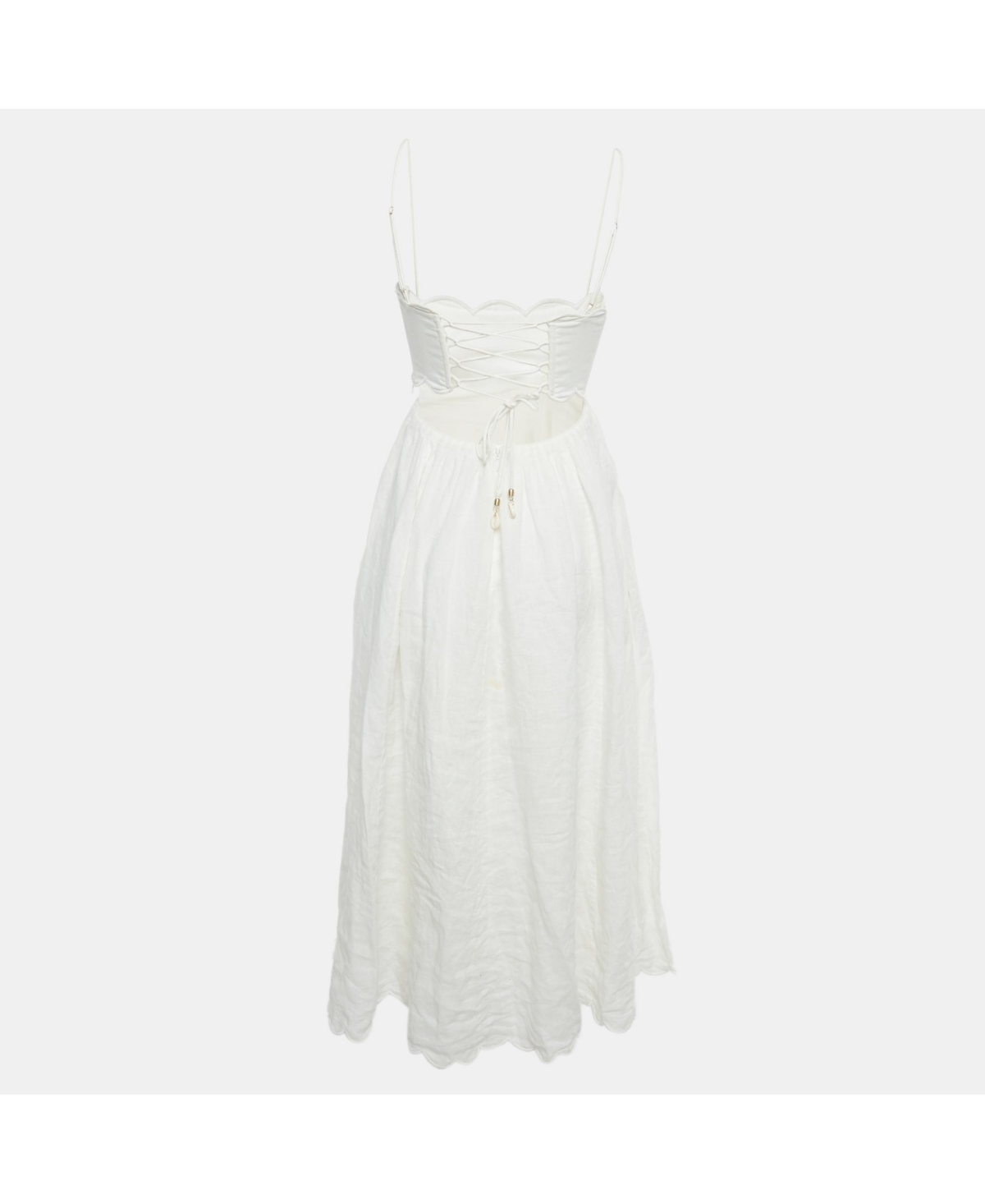 Pre-Owned Zimmermann Women's White Linen Scallop Jude Midi Dress