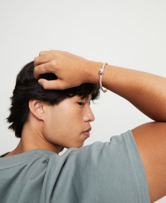 Sculptural Silver Mauve Leather Half-Cuff Bracelet
