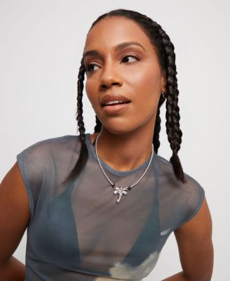 Sterling Silver Plated Rigid Dragonfly Pendant Necklace