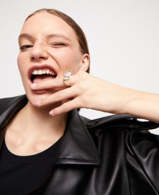 Sterling Silver Plated Metal Alloy Ring with White Faceted Crystal at the Ends