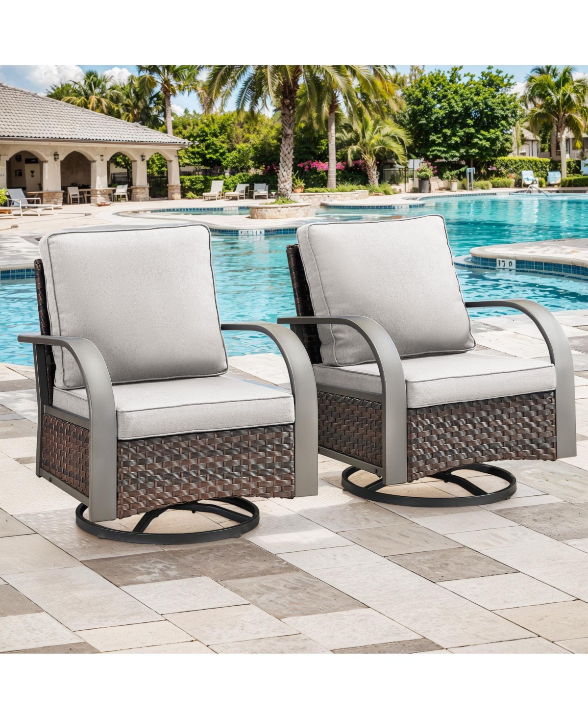 Gymojoy SteelCurve 2-Person Pe Wicker Patio Swivel Chair Outdoor Glider with CushionGuard Olefin Cushion