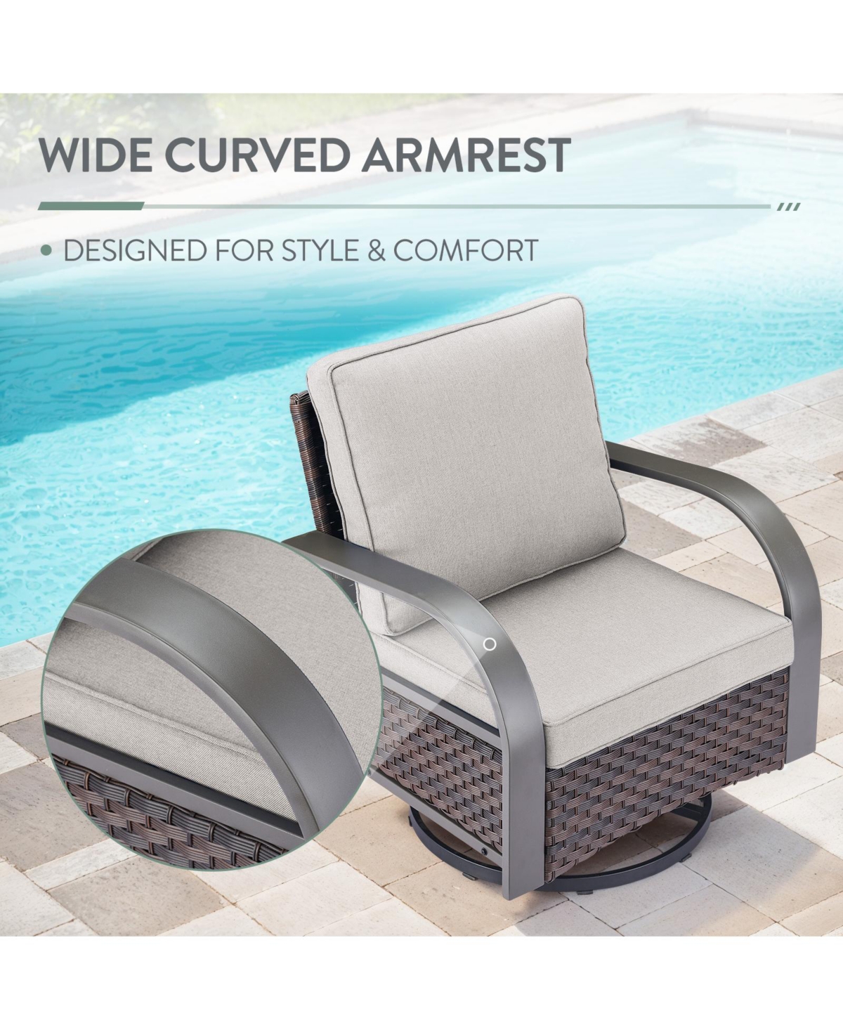 Gymojoy SteelCurve 2-Person Pe Wicker Patio Swivel Chair Outdoor Glider with CushionGuard Olefin Cushion