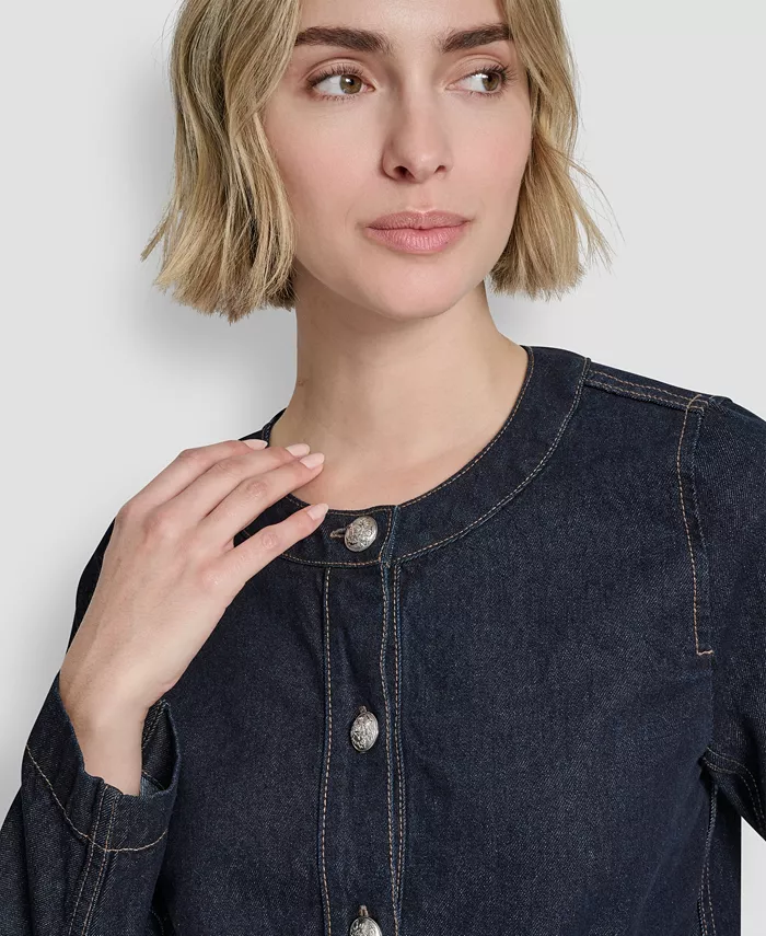 Women's Crew Neck Denim Jacket - thumbnail 4