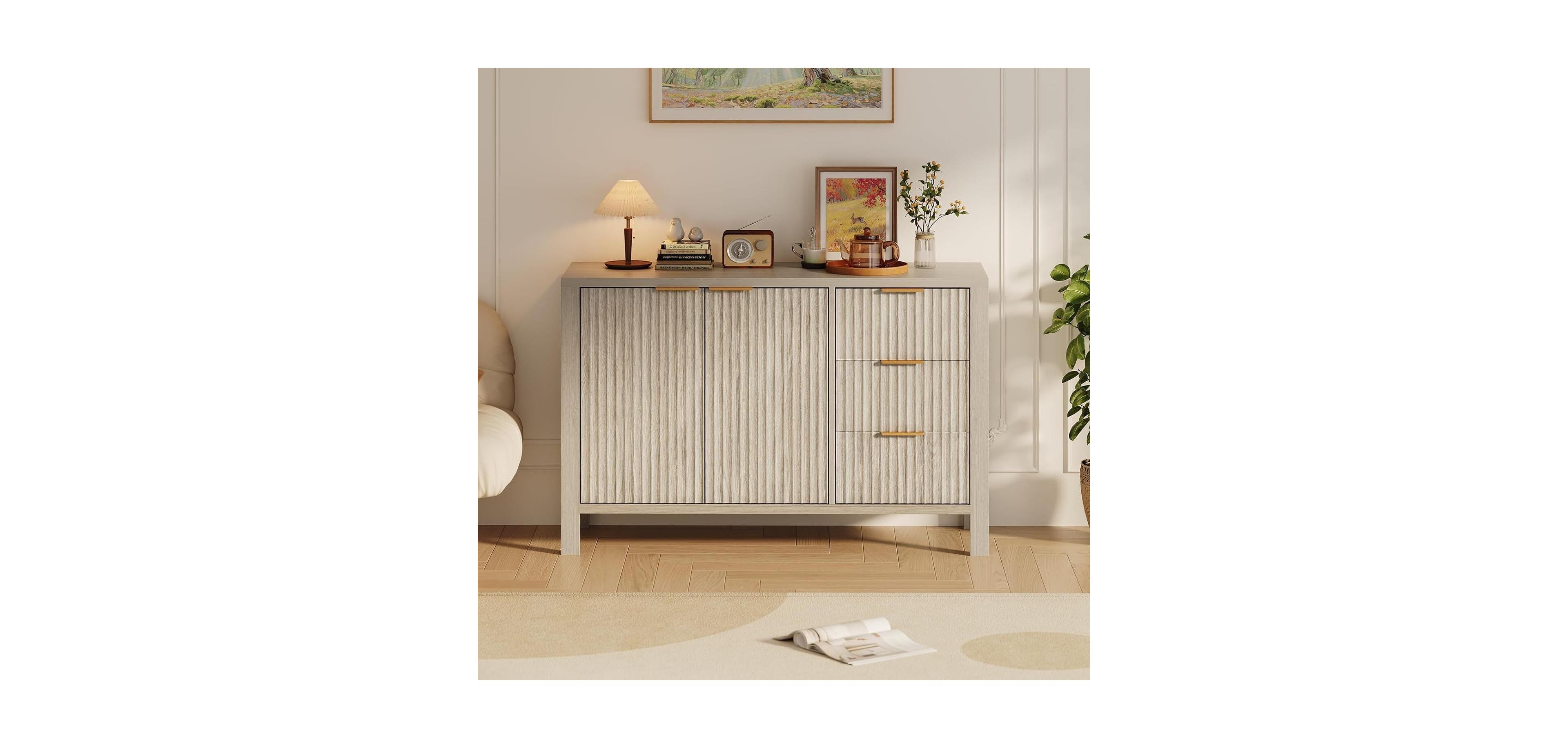 gaomon 47" Buffet Sideboard Cabinet with 2 Doors & 3 Drawers, Wood Console Table
