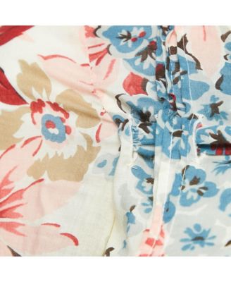 Women's Multicolor Floral Print Cotton Tie-Up Detail Blouse