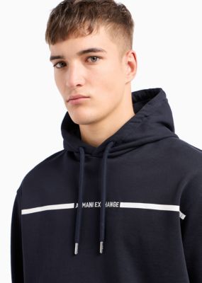 Men's French Terry Skinny Stripe Logo Drawstring Hoodie