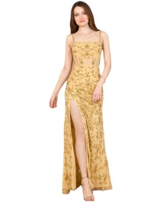 Women's Beaded Corset Gown with Slit
