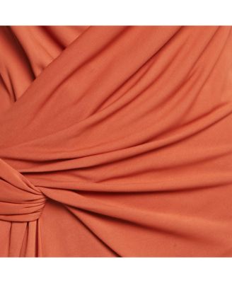 Women's Orange Jersey Plunging Neck Midi Dress