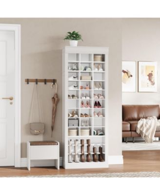 10-Tier Shoe Storage Cabinet, Tall Wooden Shoe Rack with 27 Cubbies, Freestanding Shoe Organizer for Entryway, Living Room