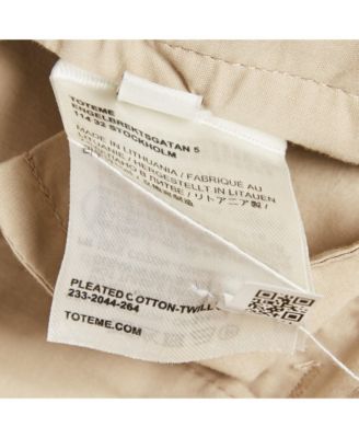 Women's Beige Cotton Twill Pleated Shorts