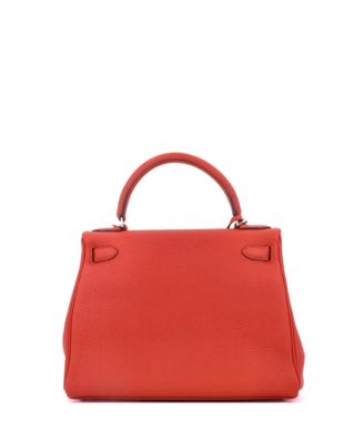 Pre-Owned HERMES Kelly 28 Handbag Red Togo with Palladium Hardware