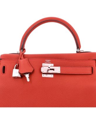 Pre-Owned HERMES Kelly 28 Handbag Red Togo with Palladium Hardware