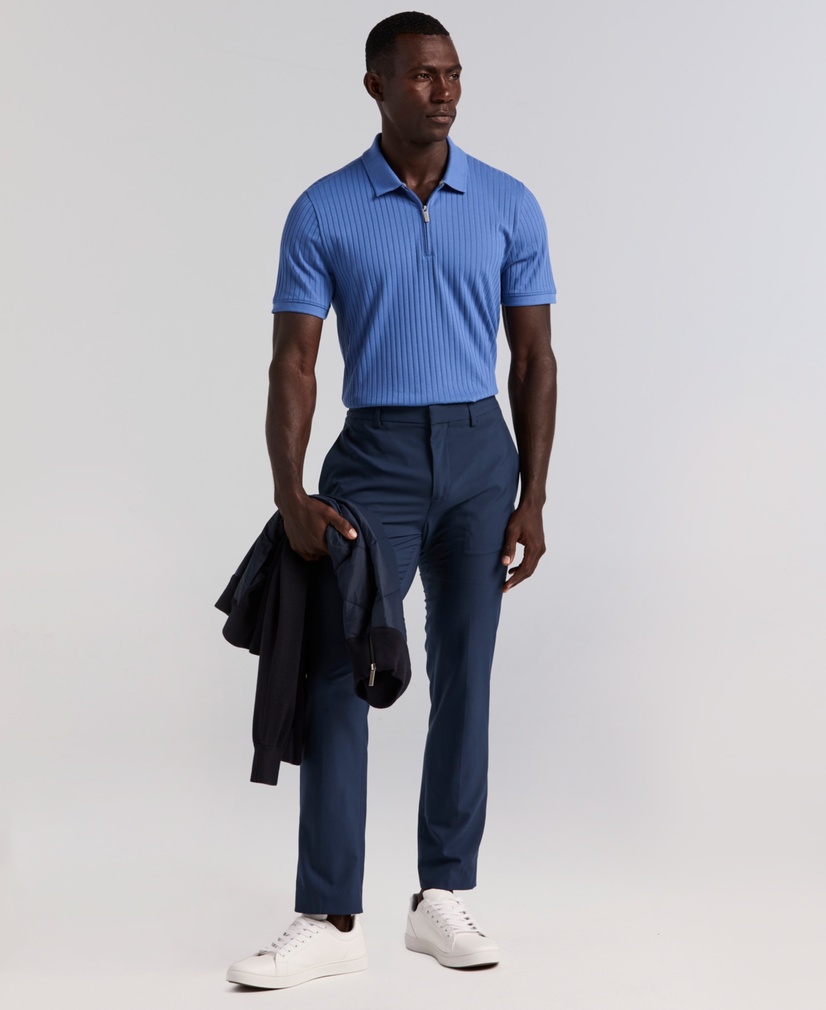 Perry Ellis Men's Slim-Fit Ribbed-Knit 1/4-Zip Polo Shirt
