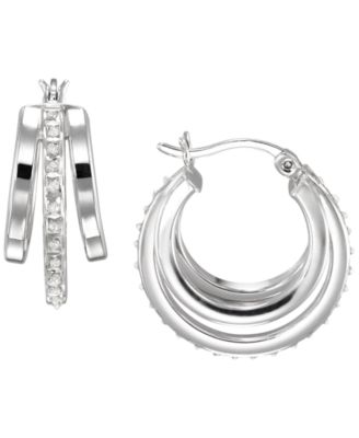 Macy's - Diamond Accent Double Hoop Earrings (0.01 ct. t.w.) in Sterling Silver
