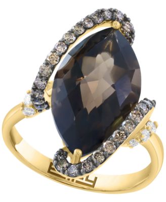 Smoky Quartz (6-1/6 ct. t.w.), Diamond (1/3 ct. t.w.) and Brown Diamond Ring (5/8 ct. t.w.) in 14k Yellow Gold