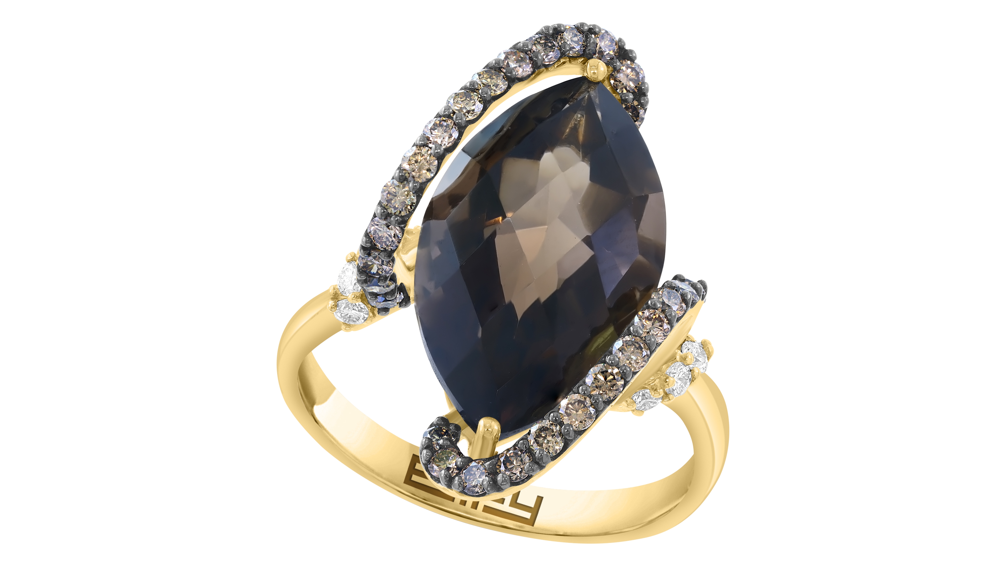 Effy Collection Smoky Quartz (6-1/6 ct. t.w.), Diamond (1/3 ct. t.w.) and Brown Diamond Ring (5/8 ct. t.w.) in 14k Yellow Gold