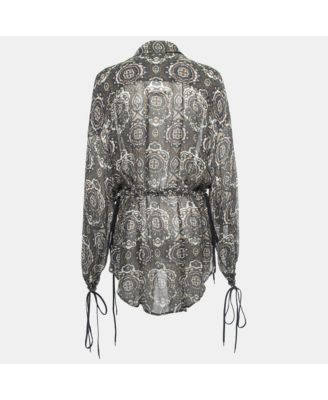 Women's Multicolor Paisley Printed Chiffon Drawstring Blouse