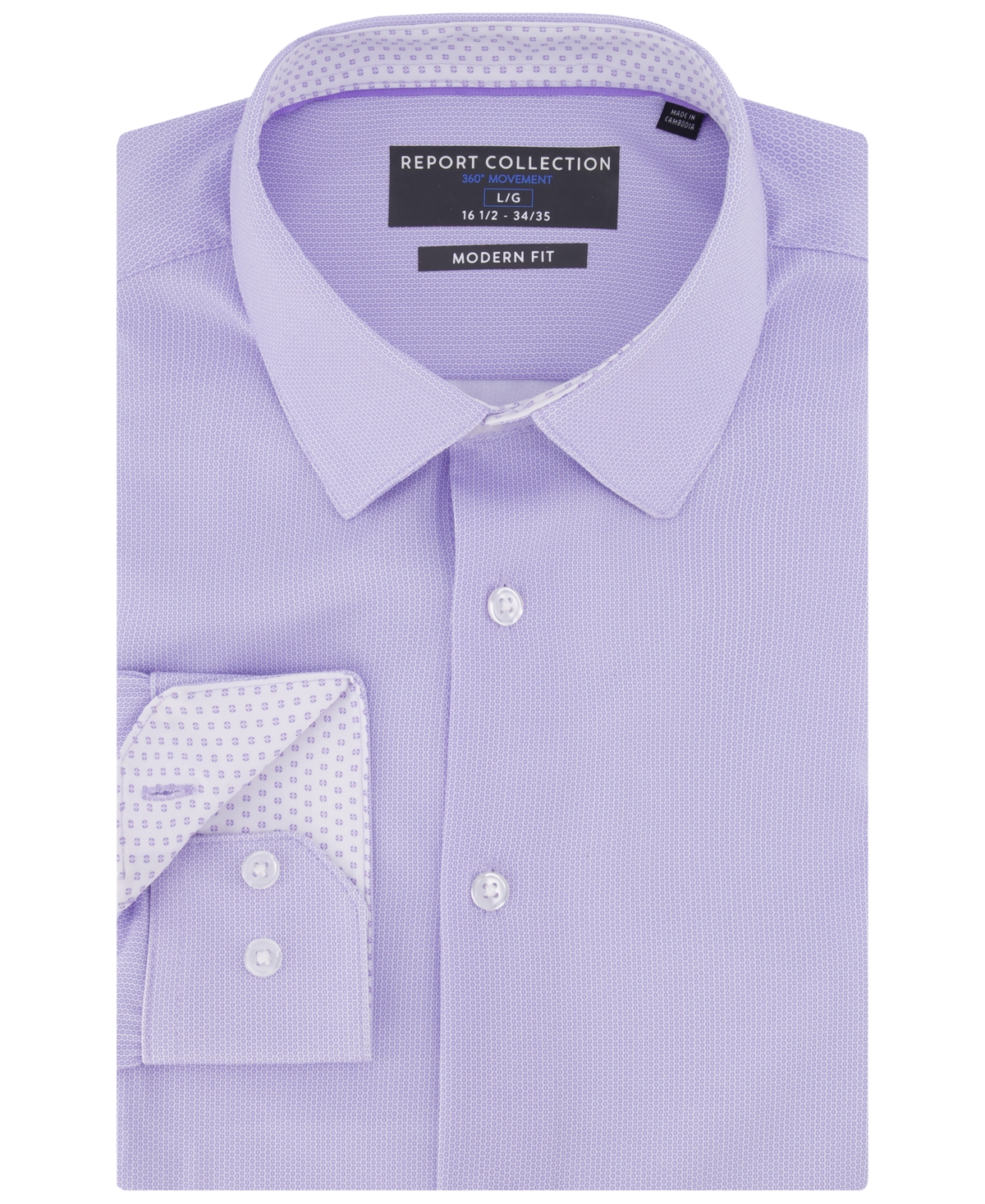 Report Collection Men's 4-Way Geometric-Print Spread-Collar Woven Dress Shirt