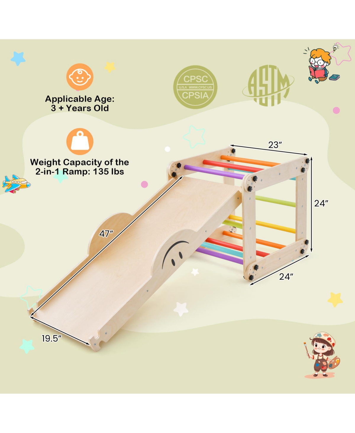 Skonyon Climbing Triangle Ladder Toy Indoor Jungle Gym with Reversible Ramp
