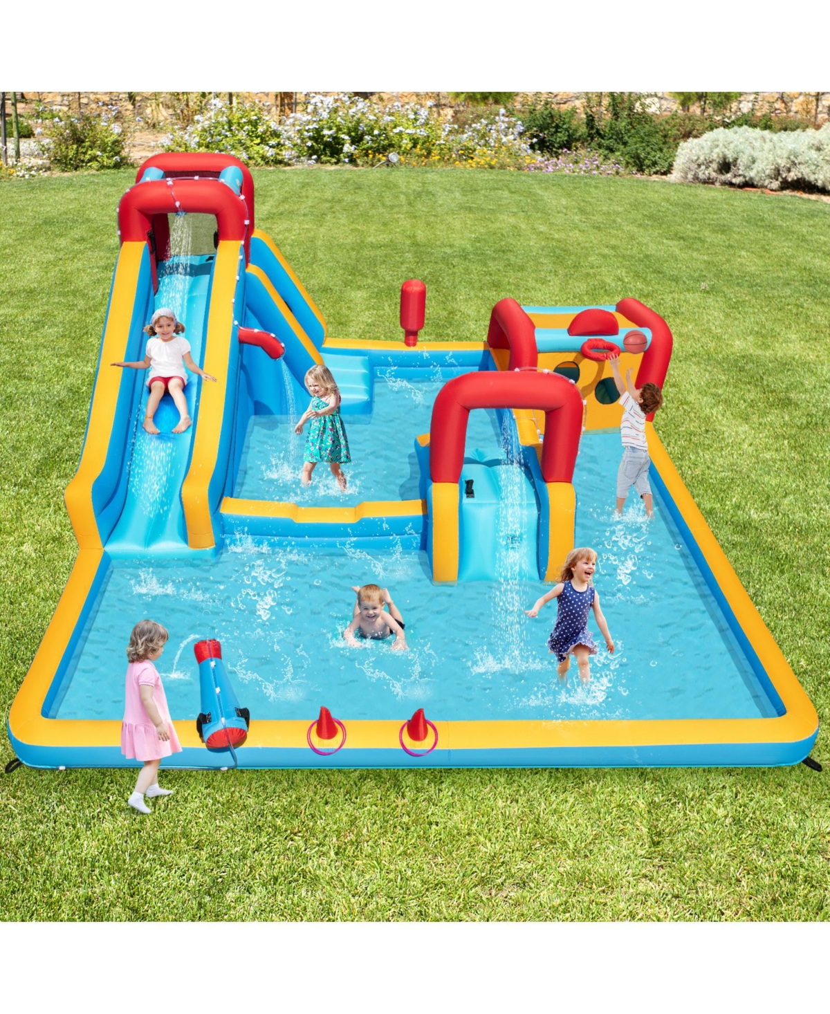 Skonyon Inflatable Double Water Slide Park 9-in-1 Giant Bounce House