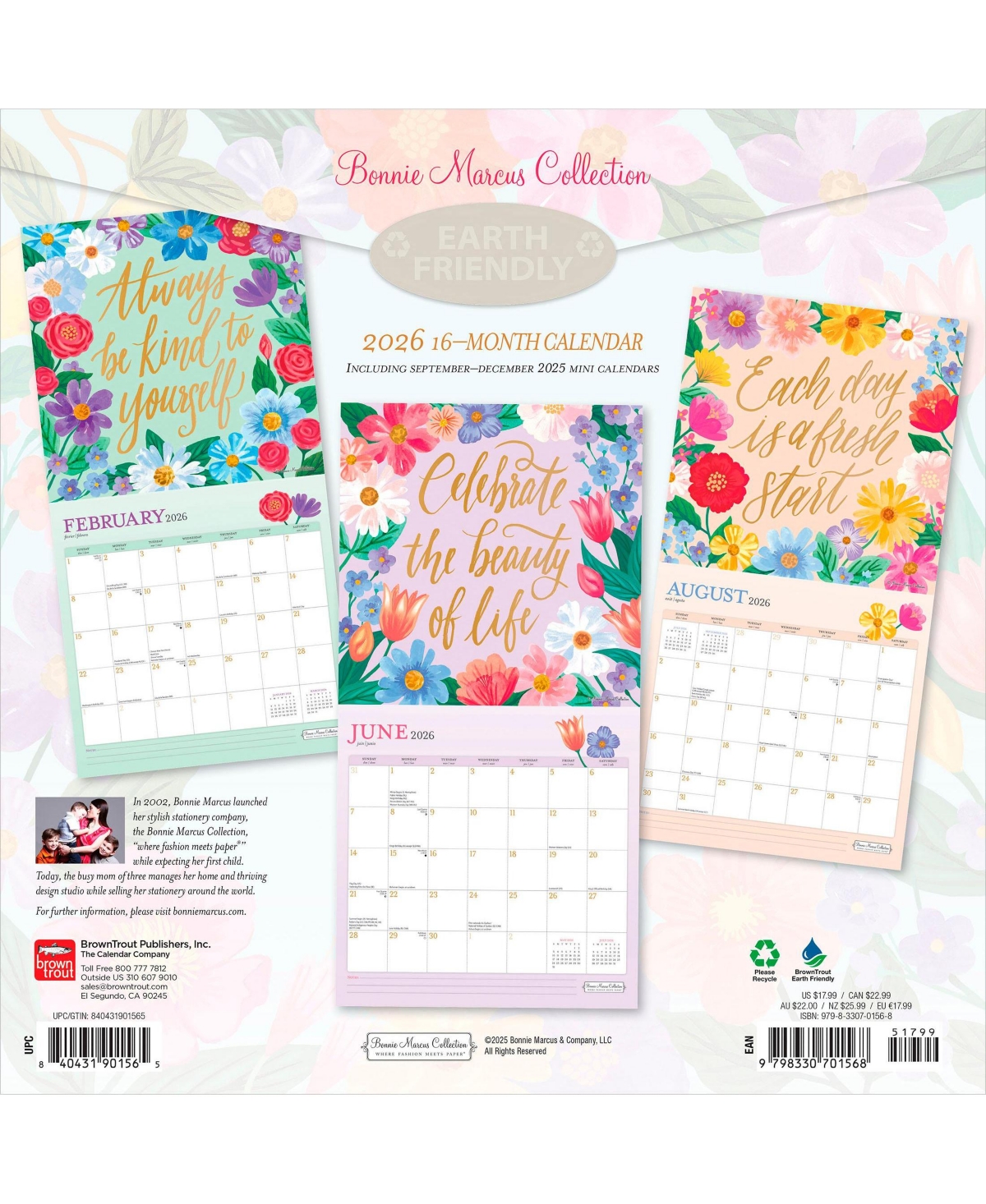 Bonnie Marcus Official | 2026 12 x 24 Inch (Hanging) Monthly Square Wall Calendar | Foil Stamped Cover | Plastic-Free