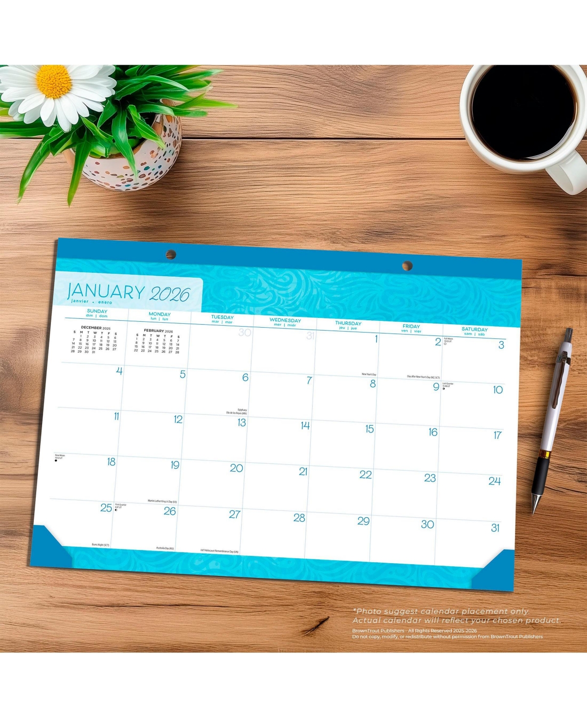 BrownTrout Seaside Currents | 2026 17 x 12 Inch Monthly Desk Pad Calendar